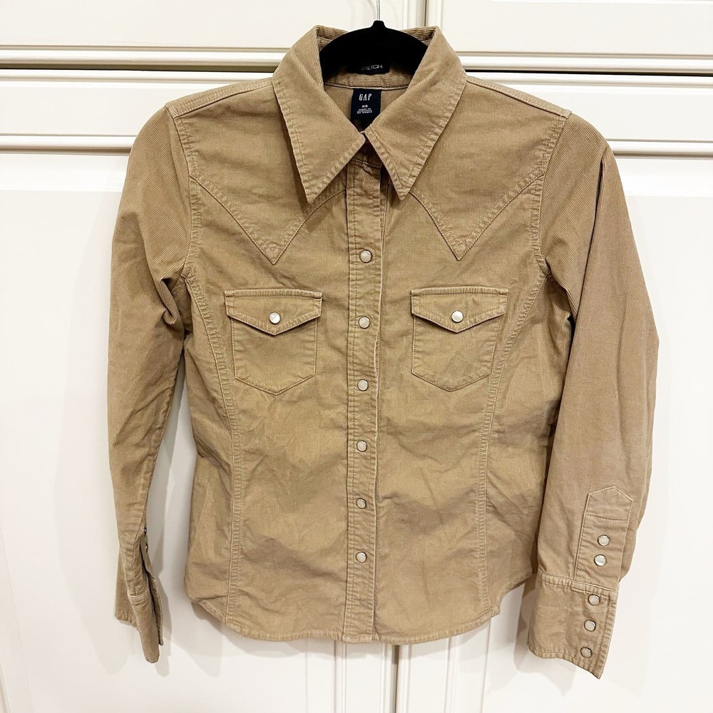 Vintage Y2K GAP Womens Corduroy Tan Pearl Snap Front Shirt Western Cowgirl Rodeo